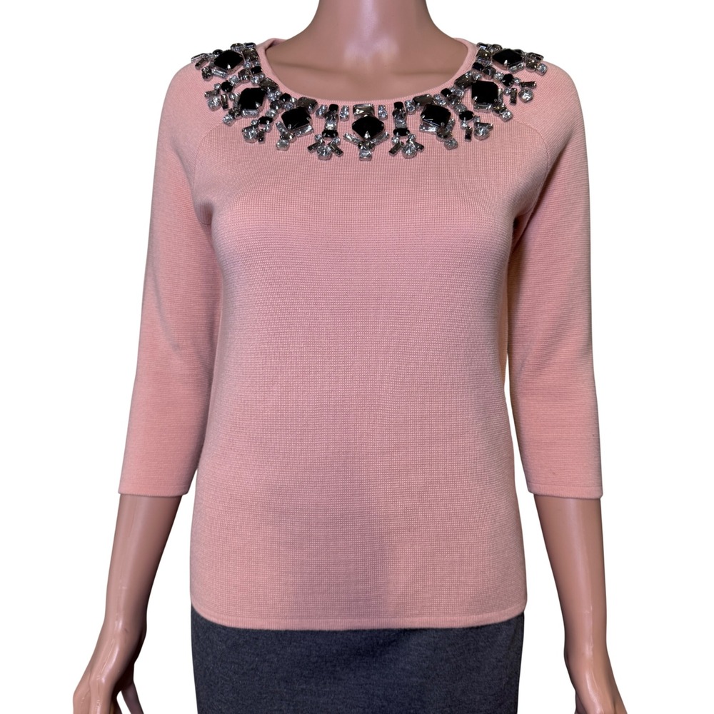 Ann Taylor Petite Jewel Embellished Wool Blend Sweater Peach Pink XXSP 391383